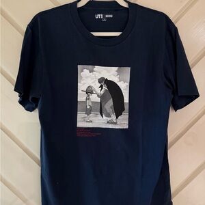 Uniqlo Navy Graphic Crewneck Tee with Monochrome Manga Print